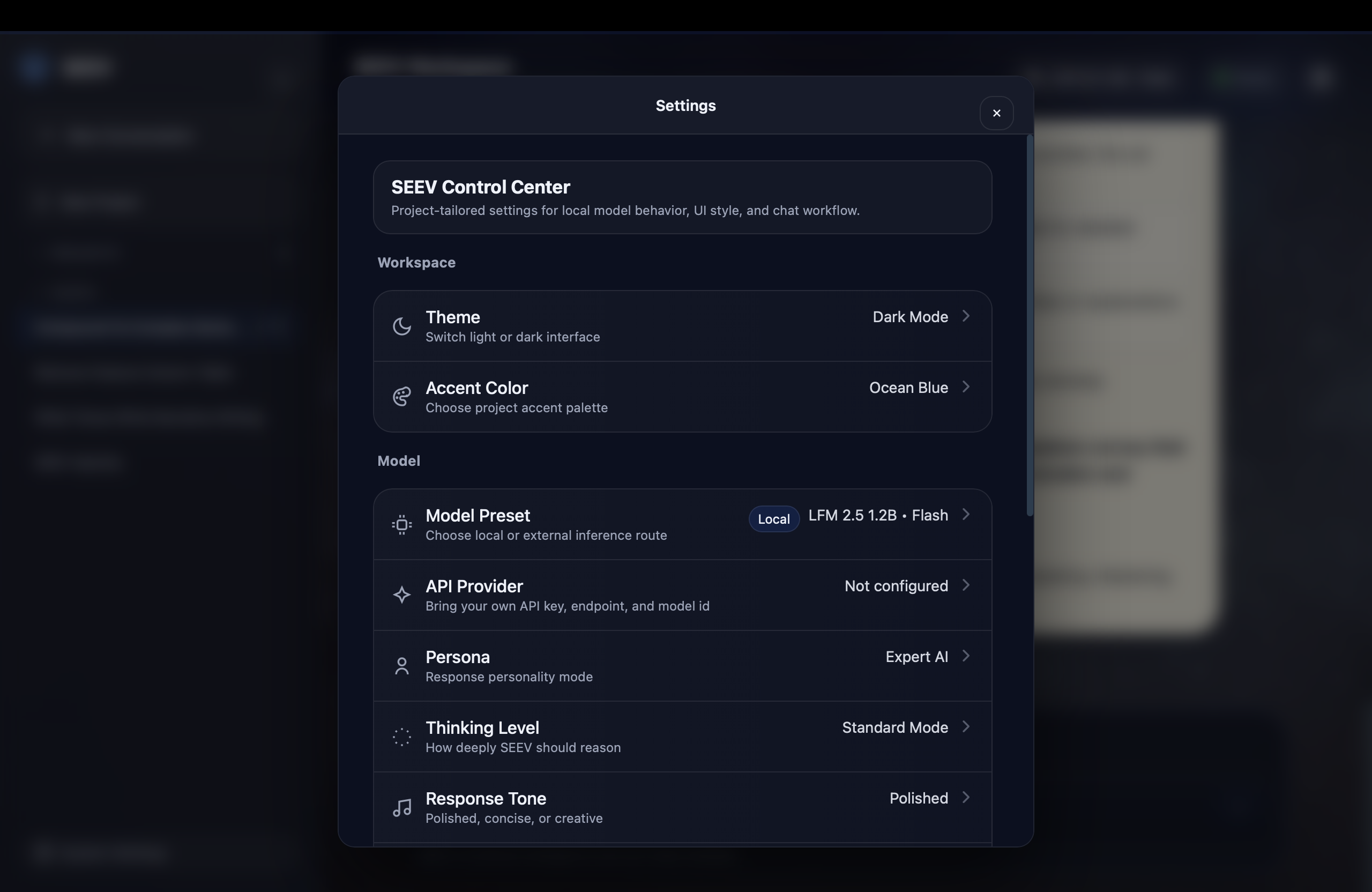 Control Center settings